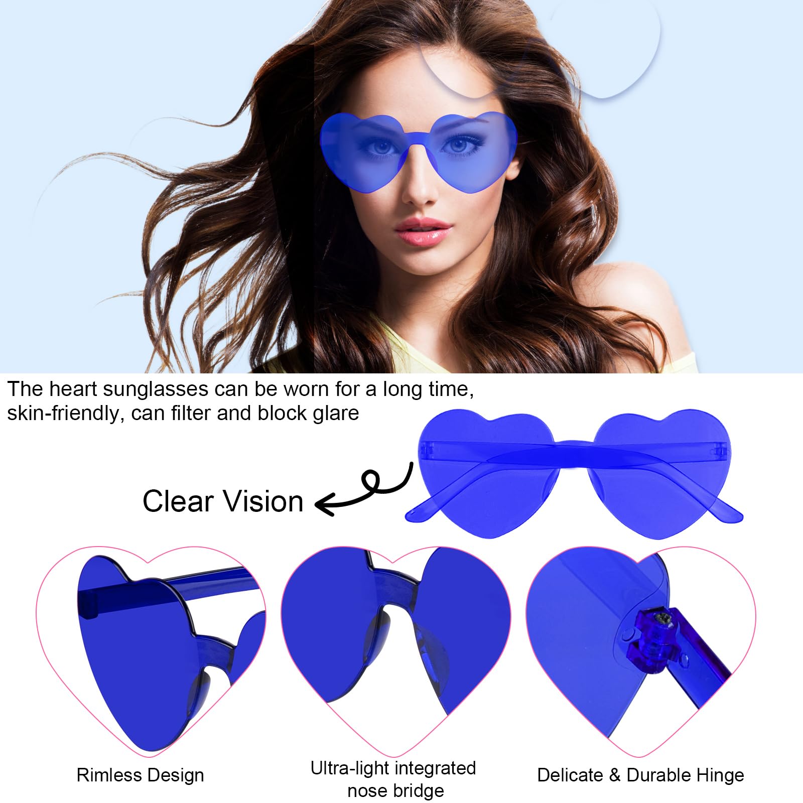 Amazon.com: NACHLYNN 4 Pairs Navy Blue Heart Sunglasses for