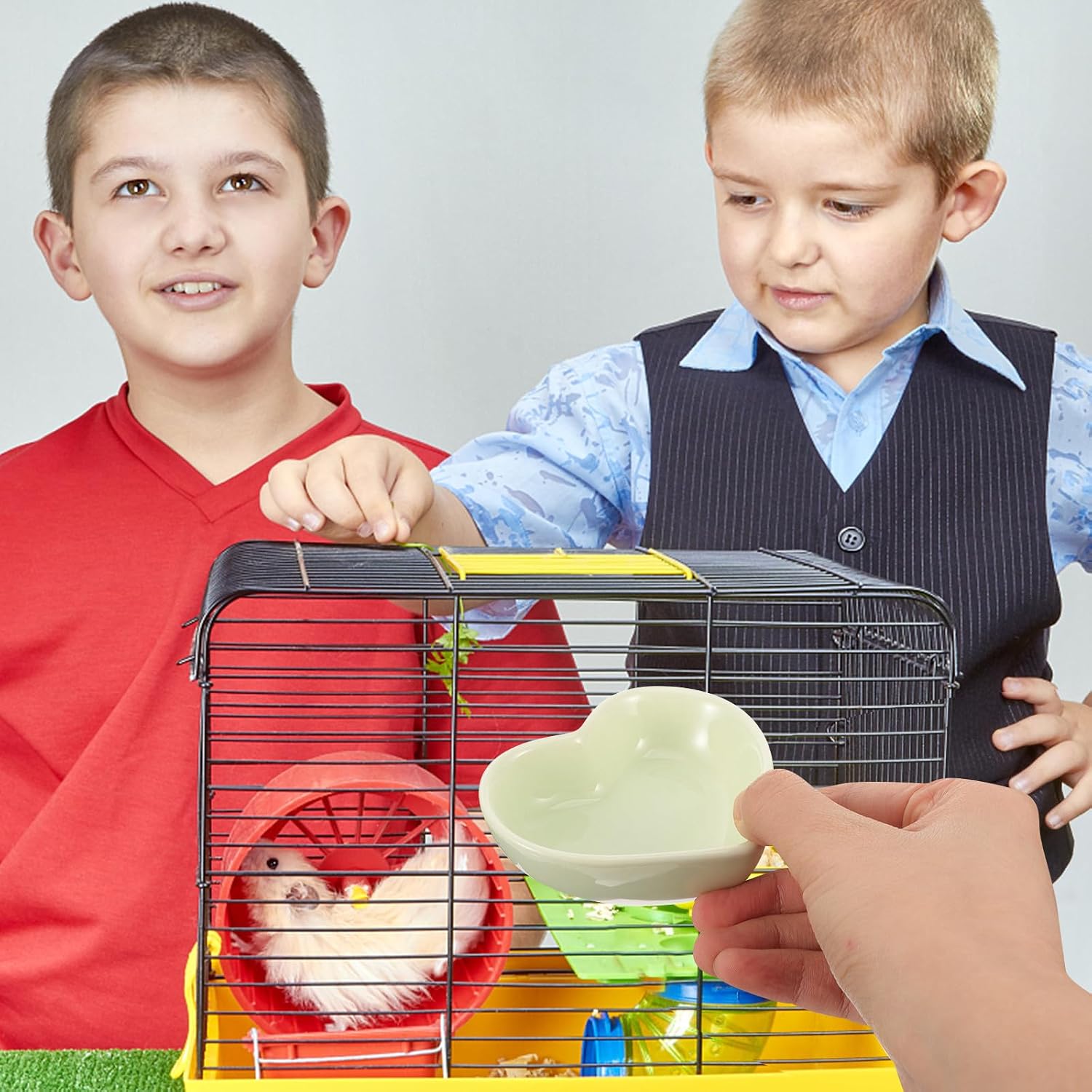 Pet Bowl Smooth Surface and Replaceable Design, Light Green Ceramic Heart Shaped Small Animal Feeding and Drinking Bowl for Hamsters and Rats Suitable for Hamster Supply