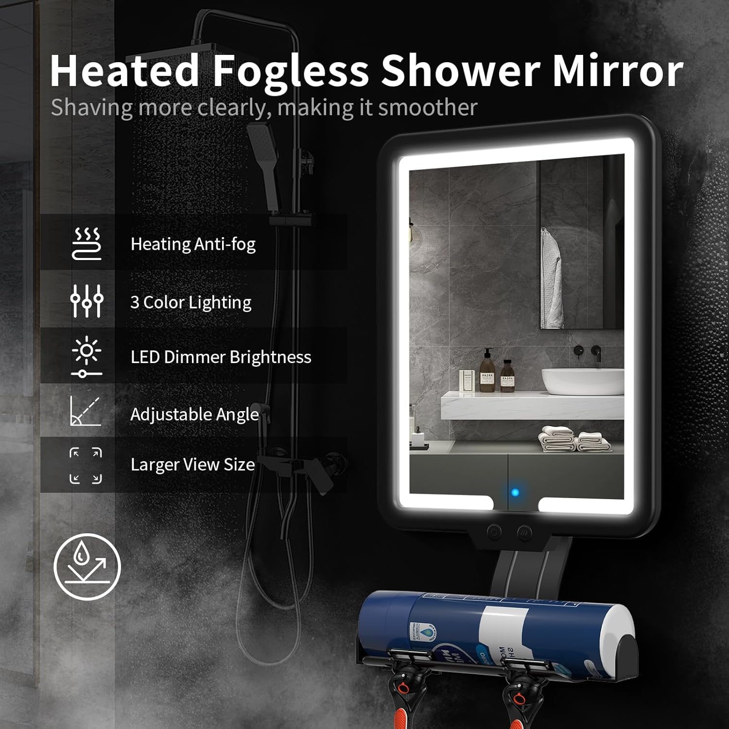 Miroir Anti-Buée Chauffant LED JJhxr: Rasage Parfait sous la Douche - Image secondaire