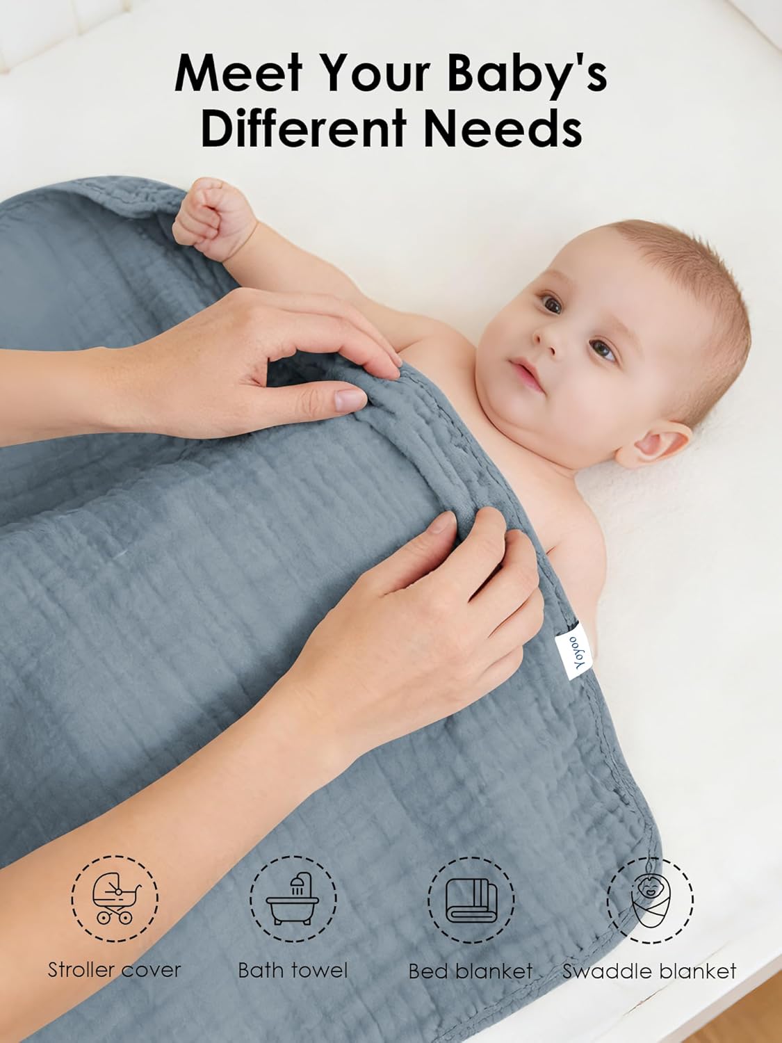 Muslin Hooded Baby Bath Towels - 3 Pack 100% Cotton Ultra-Soft Towels for Newborns, Infants, Toddlers - 32x32 Inch - Highly Absorbent, Quick-Dry Essentials for Bath, Beach, Pool, Green Blue Series - Image 6