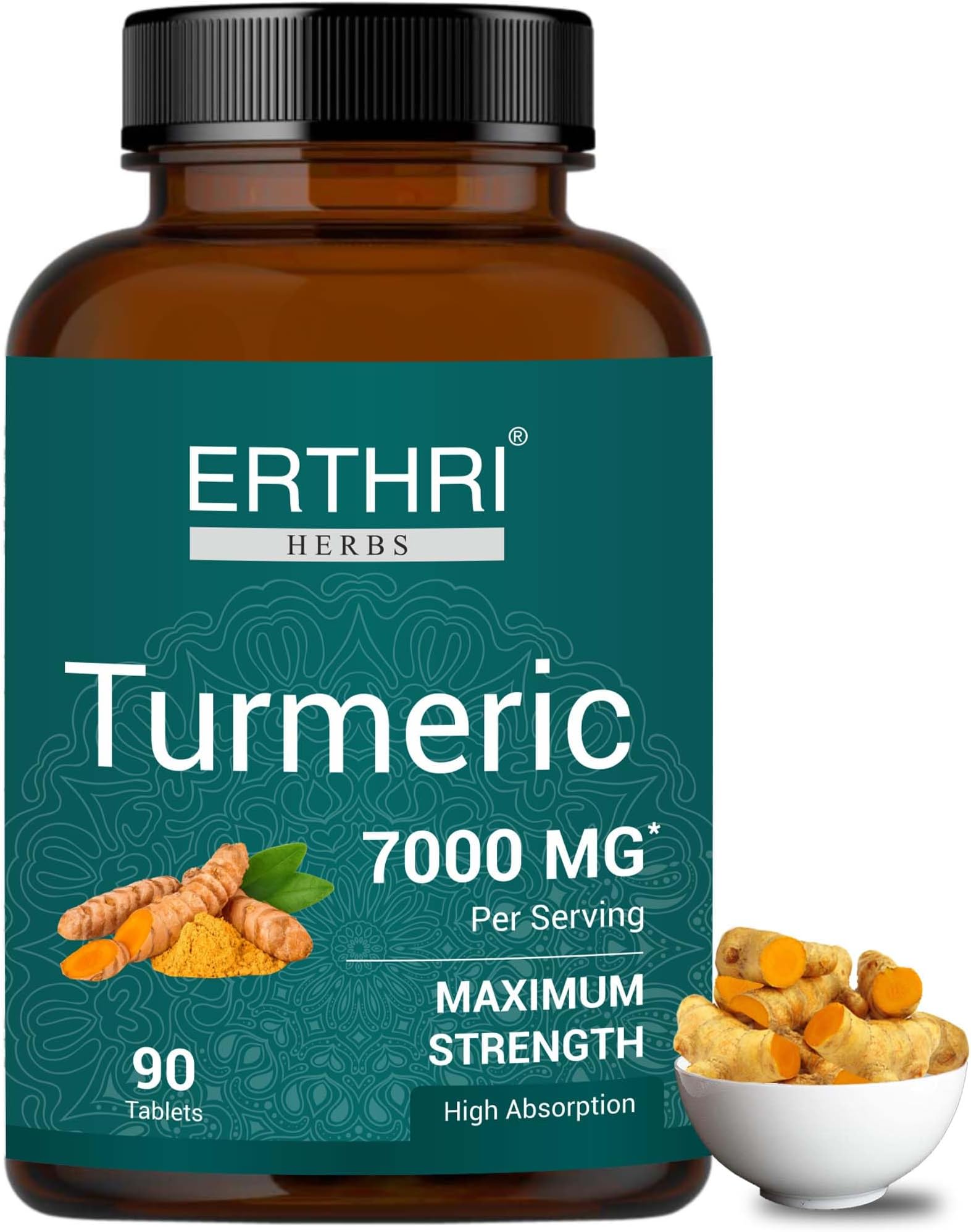 ERTHRI Turmeric Tablet - 7000mg, 90 tablets | 100% Natural Haldi Extracts | Helps Boost Immunity
