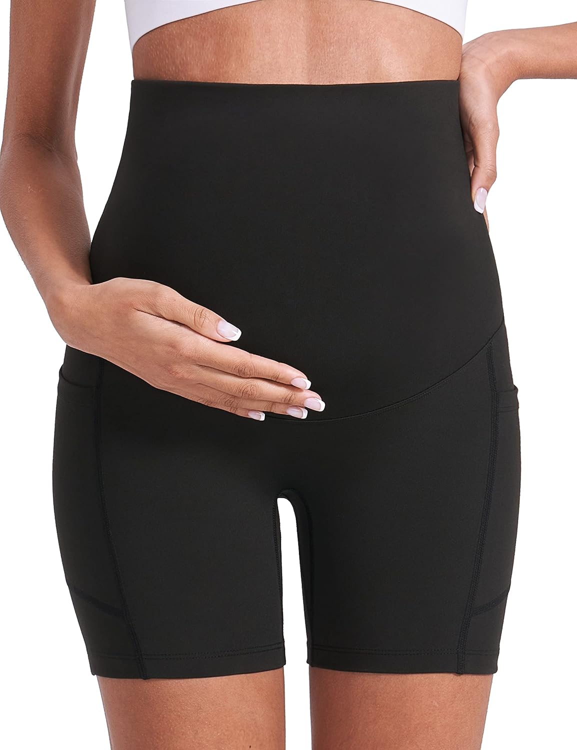 Enerful Women's Maternity Yoga Shorts Over The Belly Comfy Biker Workout Active Pregnancy Gym Short Pants with Pockets at  Women’s Clothing store