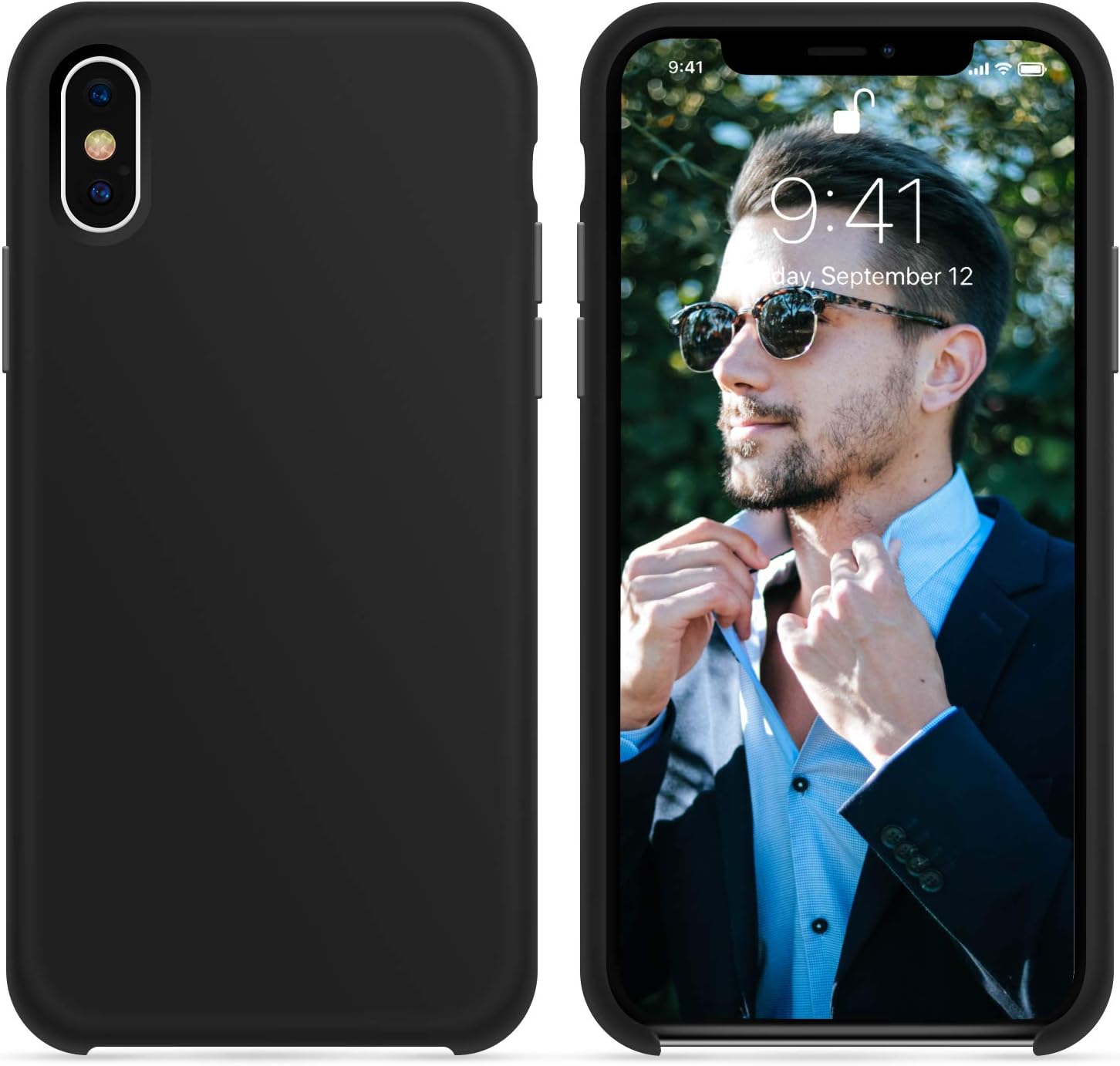 OTOFLY for iPhone X XS Case, [Silky and Soft Touch Series] Premium Soft Button Silicone Rubber Full-Body Protective Bumper Case Compatible with Apple iPhone X/iPhone Xs 5.8 inch， (Pure Black)