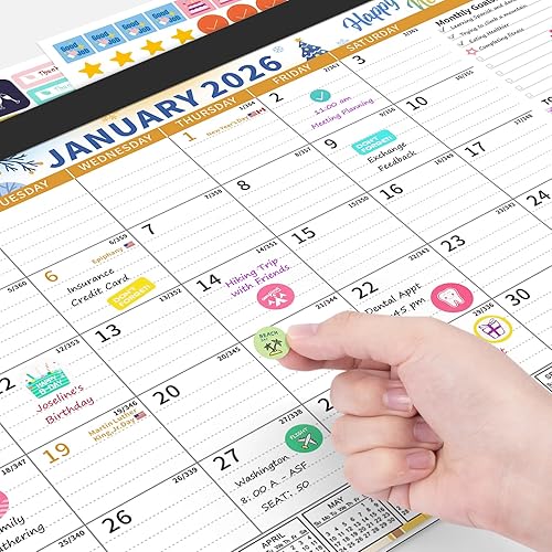 Miniatura 5 de Ospelelf Calendario de escritorio 2026-2027, calendario magnético para refrigerador, calendario de pared de 12 x 17 pulgadas, 18 meses, uso de enero