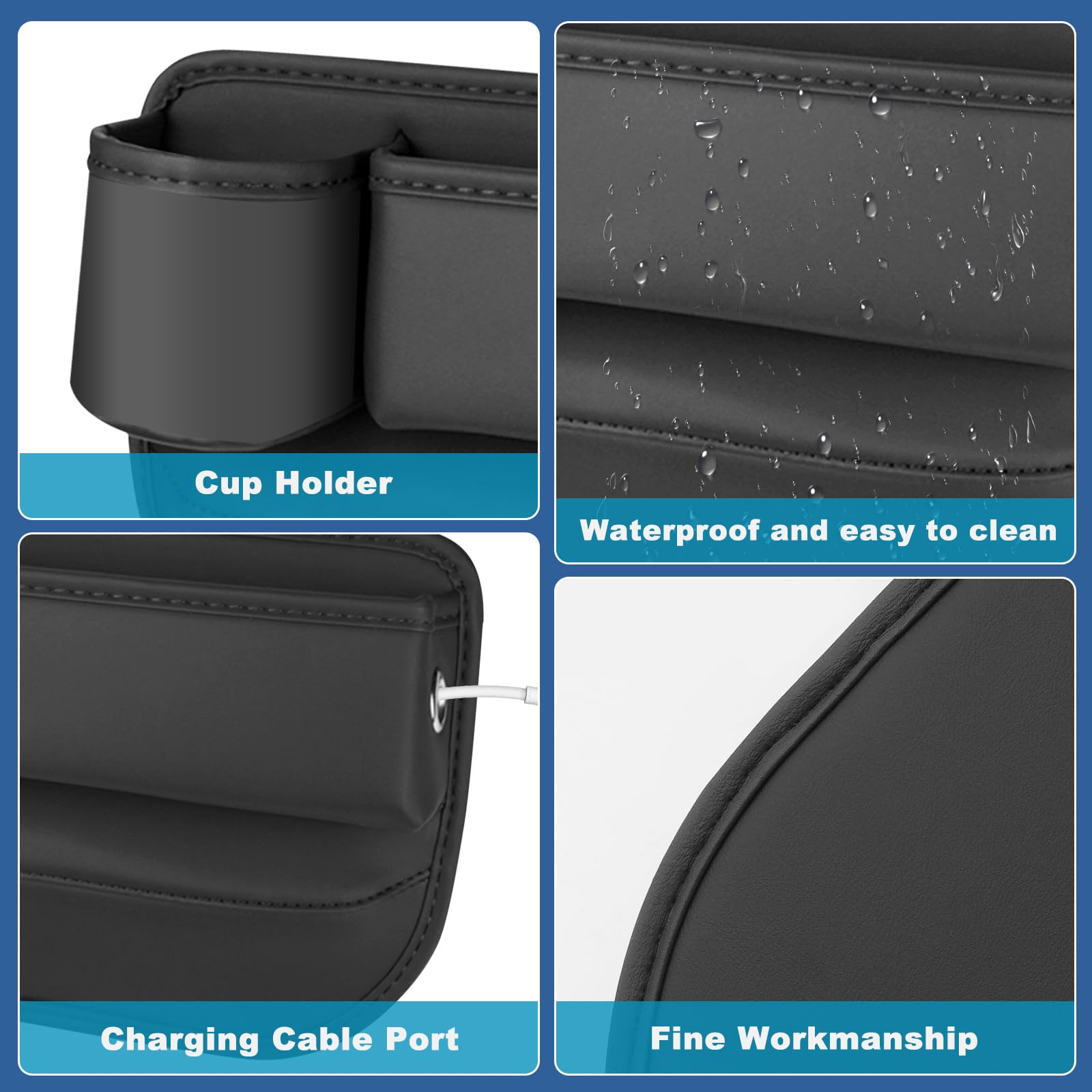 2 Pack Car Seat Gap Filler with Organizer,Car Leather Cup Holder Gap Bag Cars Front Seat Gap Filler with Cup Holder Black Seat Gap Storage Box