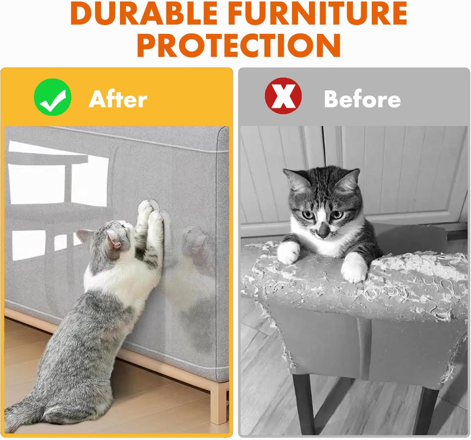 review Cat Scratch Deterrent Tape: Anti Scratching Double Sided Sticky Tape Furniture Protector Couch Protector for Cats, Keep Pet Off Sofa | 10 Pack No Pins