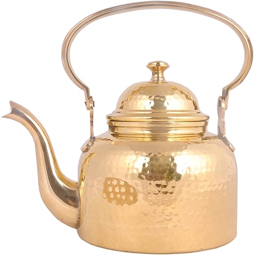 Shiv Shakti Arts? Brass Tea Pot/Ketali/Kettle, 1750 ML - for Making Tea & Coffee Serving Item (Inside Tin Plated, Hammer Design)