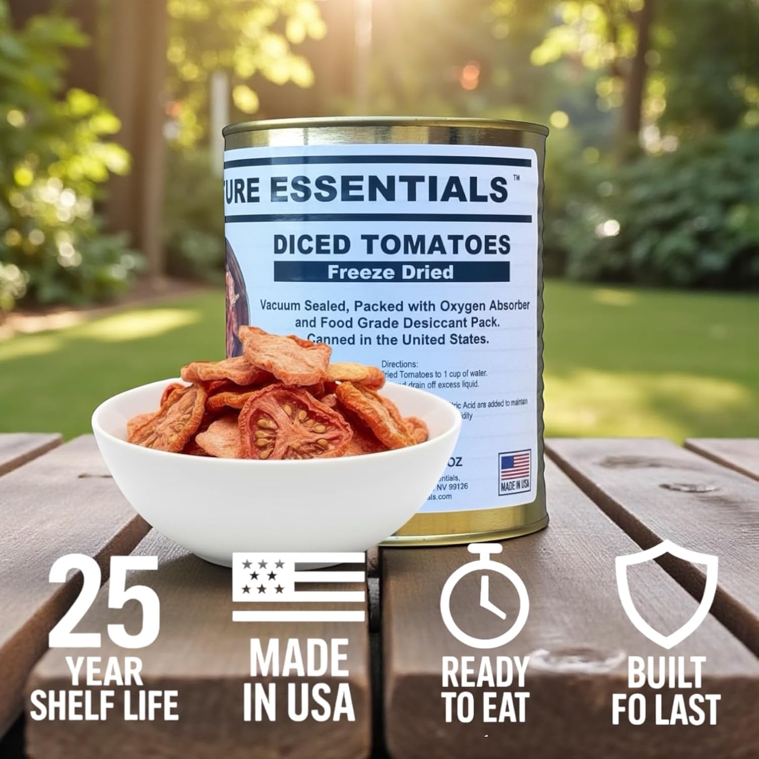 Future Essentials Freeze-Dried Diced Tomatoes – Shelf Stable Canned Tomato Chunks with 30 Year Storage Life – Chopped Tomatoes for Soups, Omelets, Chili and Emergency Pantry – #2.5 Can, 1oz – 12 Pack
