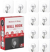 Melissa & Doug Adhesive Hooks Kitchen Wall Hooks- 10 Packs Heavy Duty 5 kg Nail Free Sticky Hangers with Stainless Hooks Reusable Utility Towel ice Cream Counter (Pack of 10)