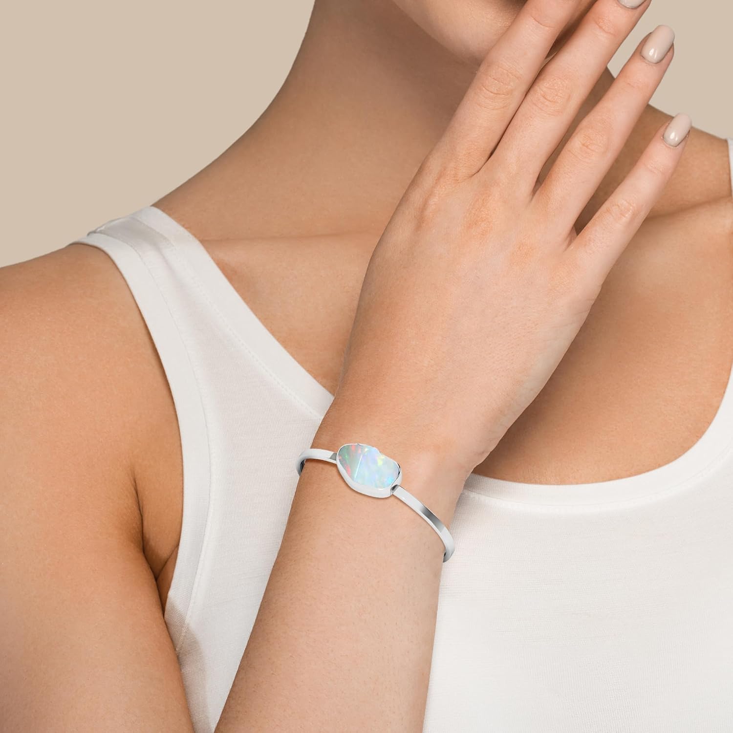 18x13mm Rough Natural Ethiopian Opal Adjustable Twister Bangle Bracelet for Women in Sterling Silver, October Birthstone Jewelry Gifts for Her Birthday, Anniversary, Graduation