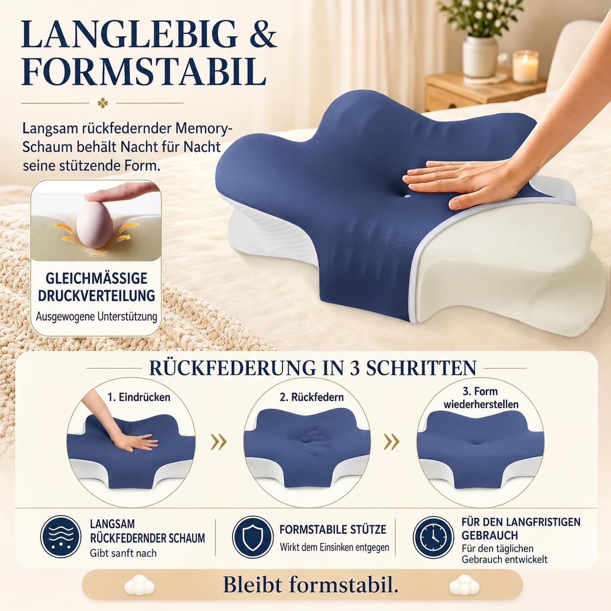 Orthopädisches Nackenstützkissen gegen Nackenschmerzen, Ergonomisches Memory Foam Kopfkissen, Höhenverstellbares Schmetterlingskissen mit kühlendem Bezug für Seiten-, Kissen-Vorlagen
