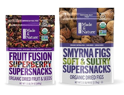 Hecho en la naturaleza Smyrna Higos & Superberry Fruit Fusion Bundle Organic Dry Fruit and Seeds Trail Mix Vegan Snack 64 onzas totales