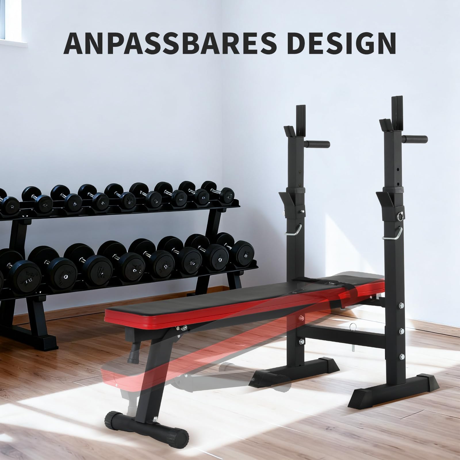 ISE Hantelbank, faltbar, verstellbar, mit Stangen, für Hanteln und Dips, Trainingsbänke, verstellbar, Rot / Schwarz 544-BK, Weiß / Schwarz, 544-WH