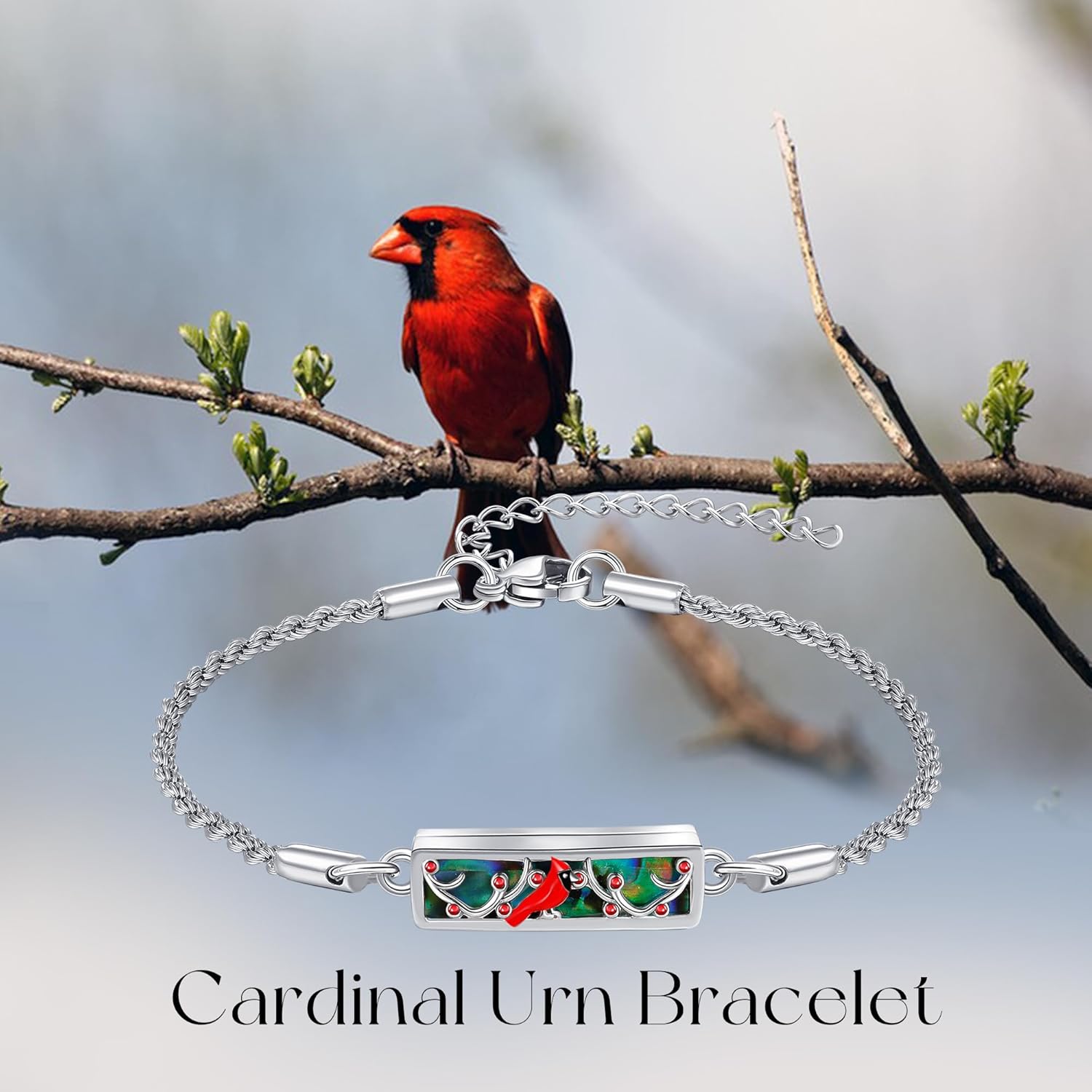 Cardinal Urn Bracelet for Ashes Stelring Silver Cardinal Cremation Keepsake Jewelry Gift for Women