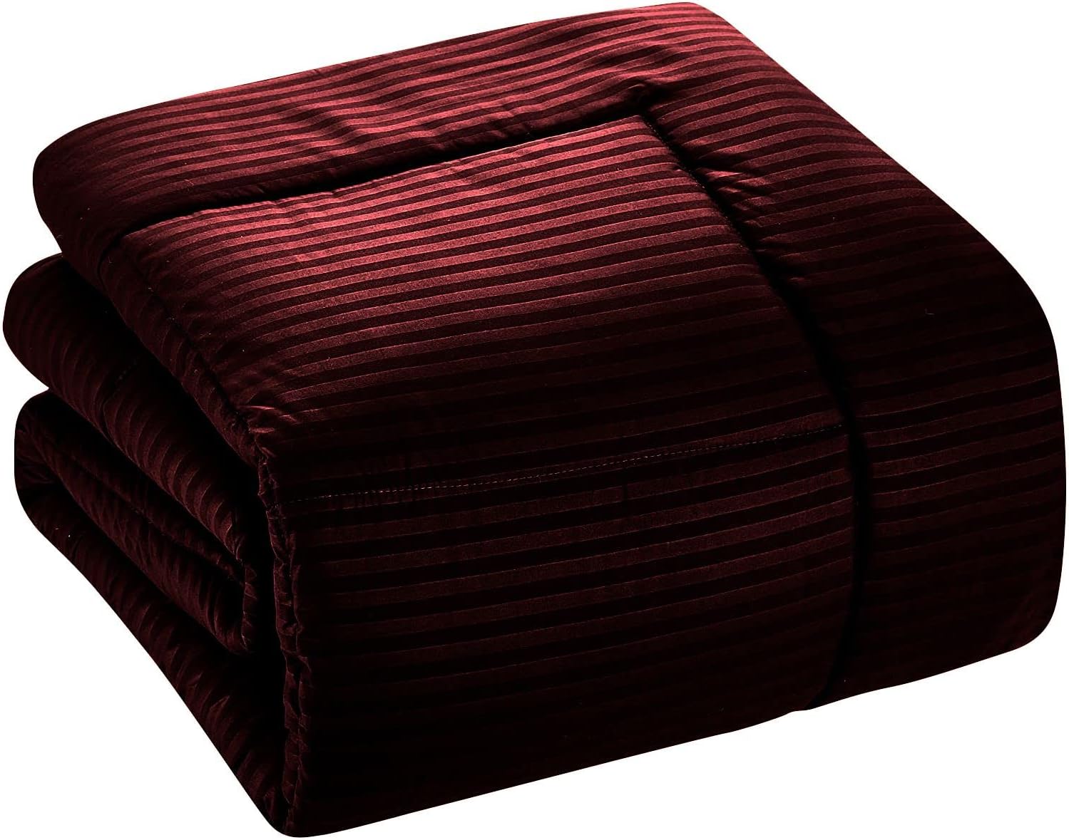 1 Piece Classic Egyption Cotton Premium Quality Comforter-300 GSM Cotton Stripe, 1000 TC (Full Size,Wine)