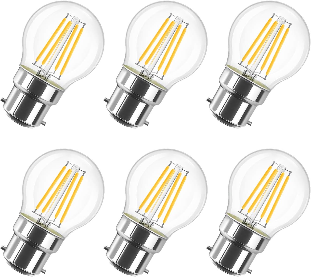LVWIT Lampadina LED 4W G45 B22 Bianco Caldo 6Pz