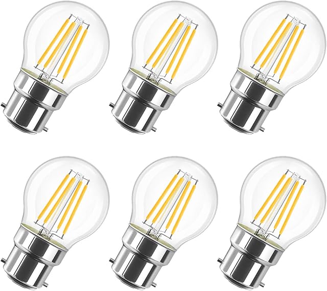 LVWIT B22 Golfball LED Bayonet Filament Bulb, 5.5W Mini B22 Led Golf Bulbs 60W Equivalent,806LM,2700K Warm White Small Globe Bayonet,220-240V,45*77MM,Non-dimmable(6 PCS)