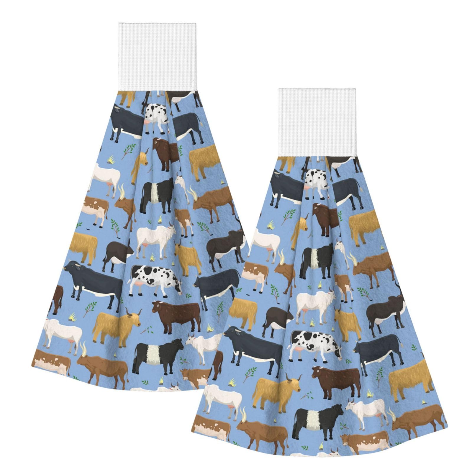 DOPKLNA Set Of Bulls And Cows Farm Animal Cattle Mammal, 2 Pcs Hanging Coral Fiber Hand Towels for Bathroom, Absorbent Kitchen Towels