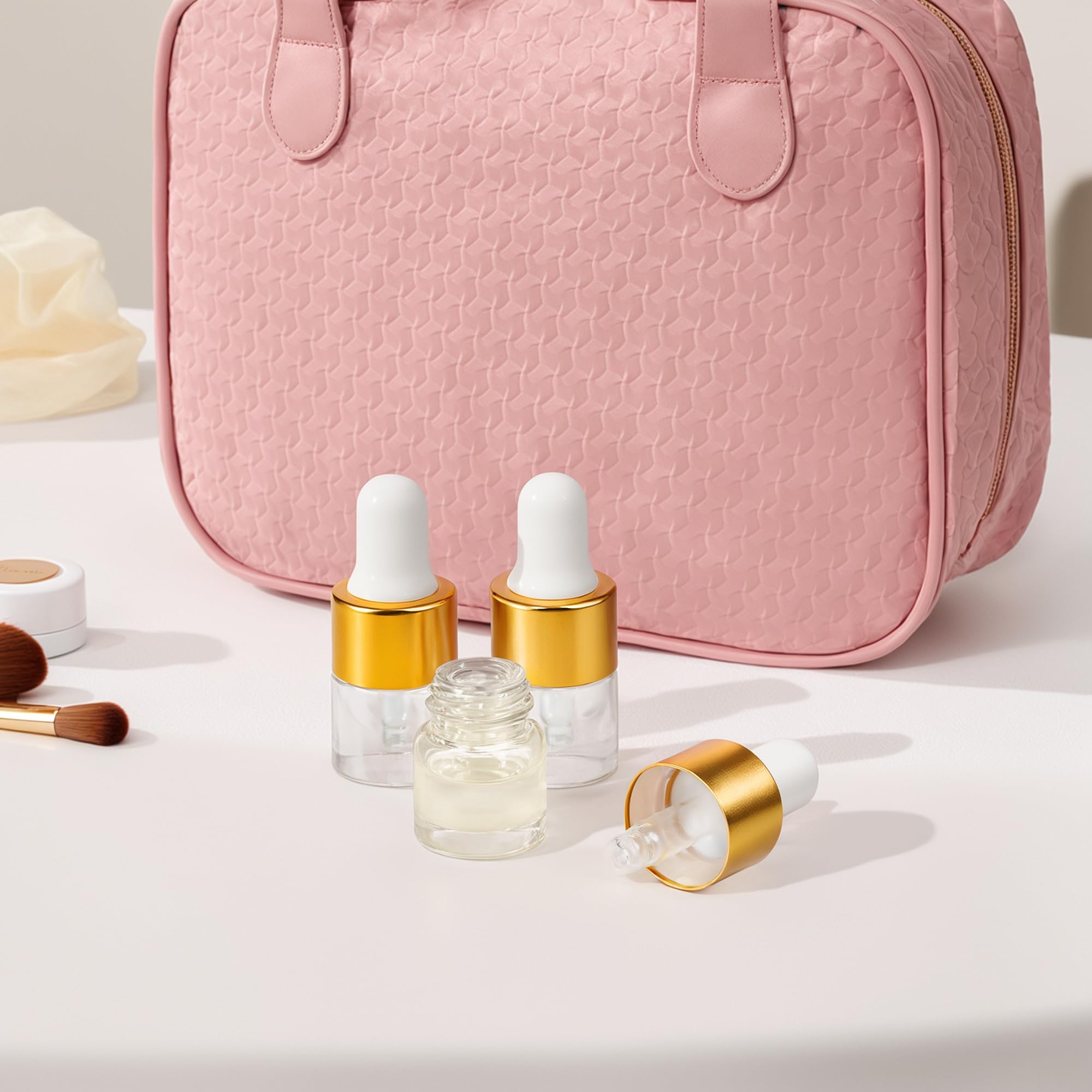 Mini botella cuentagotas de vidrio de 1 ml para aceite esencial, 10 unidades | Pequeño gotero transparente de viaje con tapa dorada, recipientes de perfume y líquidos cosméticos para viajes