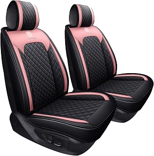 Aierxuan Girly Front Car Seat Covers Waterproof Leather, Black-Pink