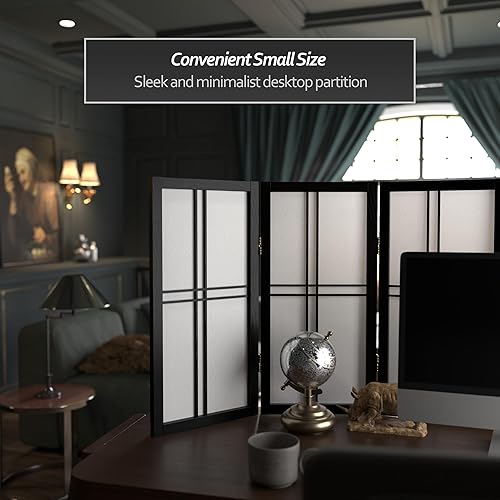 Miniatura 2 de Pantalla Shoji de doble cruz corta para escritorio de 2 pies - Negro - 3 paneles
