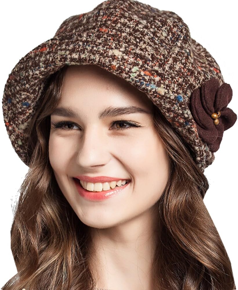 Km Women Elegant Wool Felt Cap Flowers Fedoras Hat
