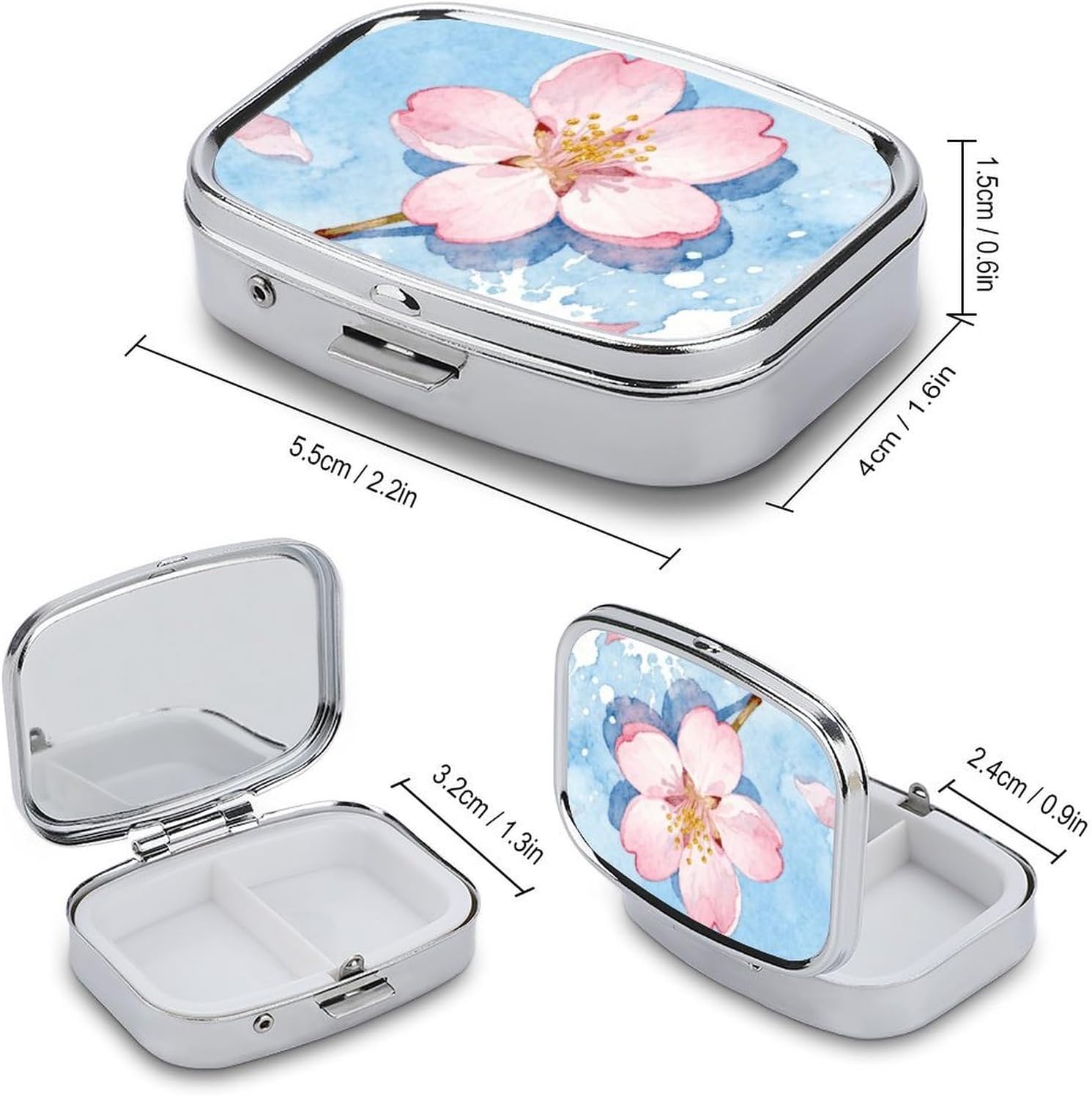 Pink Peach Blossoms Square Pill Case, Metal Pill Organizer image 2
