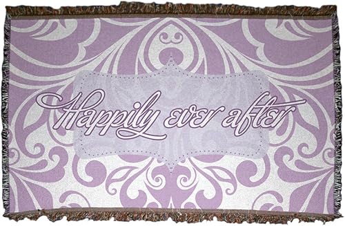 Miniatura 1 de VictoryStore Manta tejida con temática de boda, color blanco con diseño de volutas lilas, poliéster, 35 x 54 pulgadas