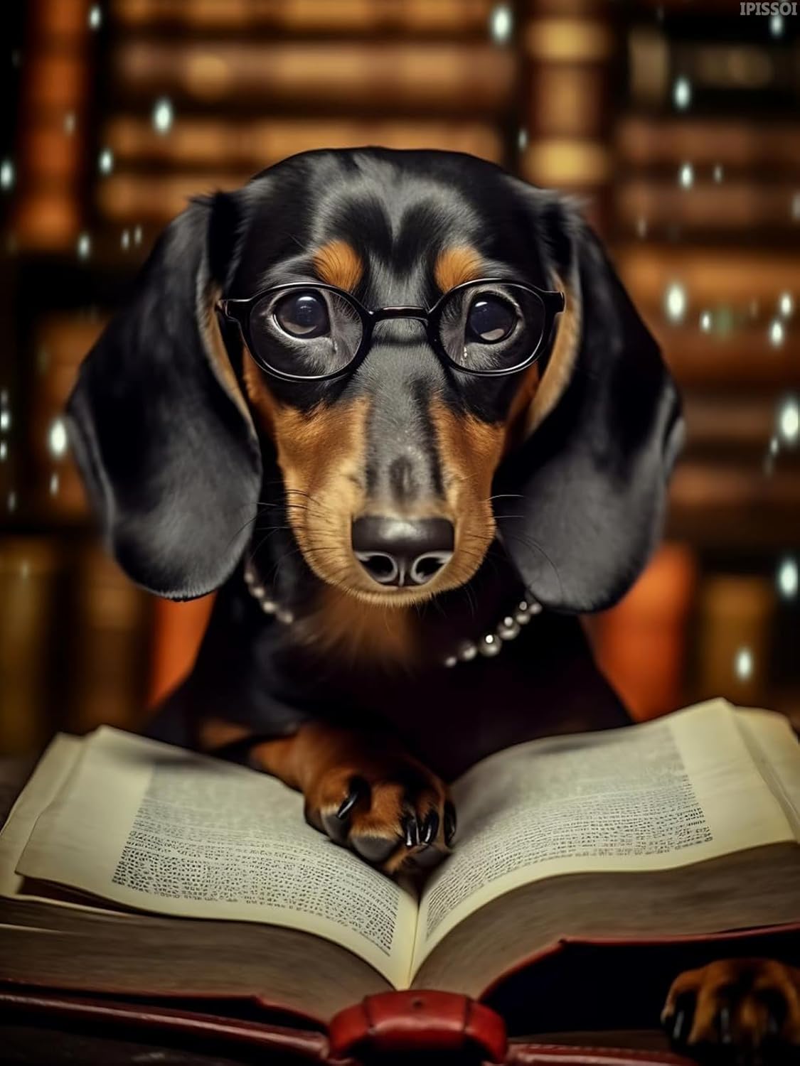 IPISSOI Dachshund in Glasses Reading Book Diamond Painting Kits 5D Diamond Painting, DIY Full Round Diamond Art Gemstone Cross Stitch Kit 12x16in/30x40cm