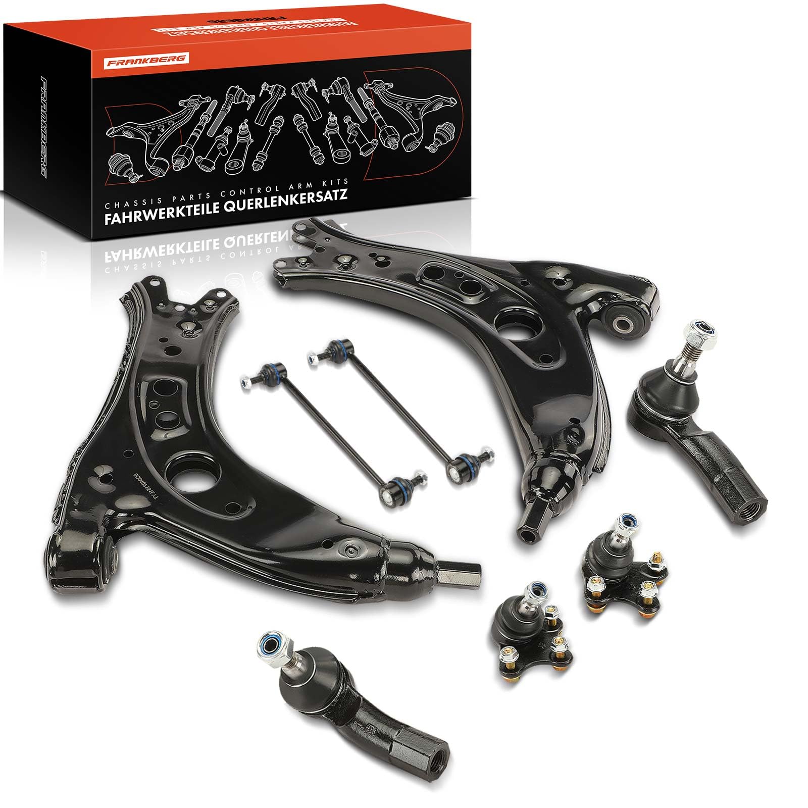 Frankberg 2x Querlenker + 2x Spurstangenkopf + 2x Koppelstange Vorne Kompatibel mit Fabia I 6Y2 1.0L-2.0L 1999-2008 Polo 9A 9N 1.2L-1.9L 2001-2009 Replace# 6Q0411315J