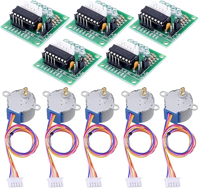 Uadme Stepper Motor Kit, 5pcs/set 28BYJ-48 5V 4 phase Stepper Motor Set with ULN2003 Driver Board Test Module 12V