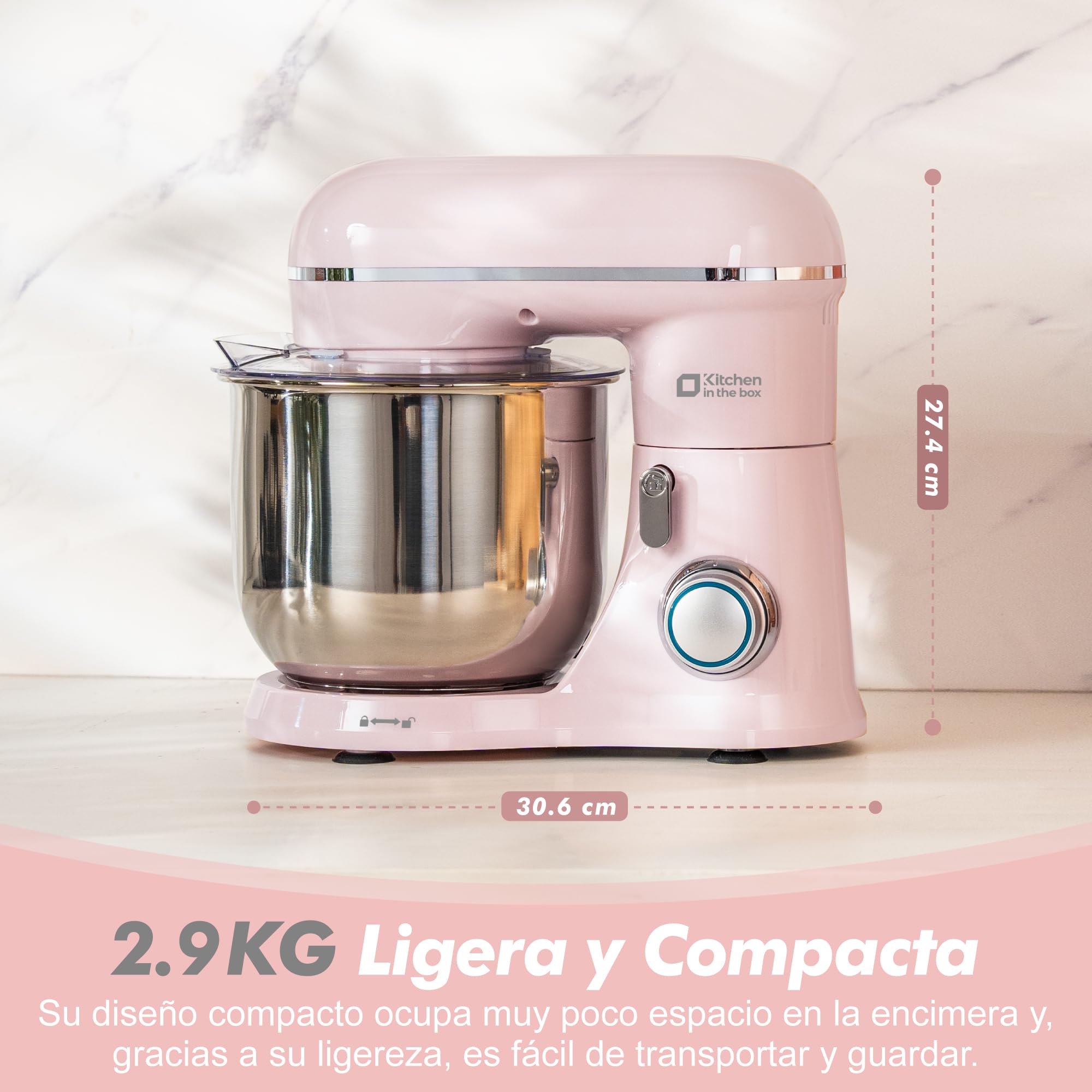 Kitchen in the box Batidora Amasadora Mini 3.5L, Amasadora Pan y Repostería 800W, 10+ Velocidades con Pulso, Robot de Cocina Multifunción con Accesorios, para Principiantes y Cocinas Pequeñas