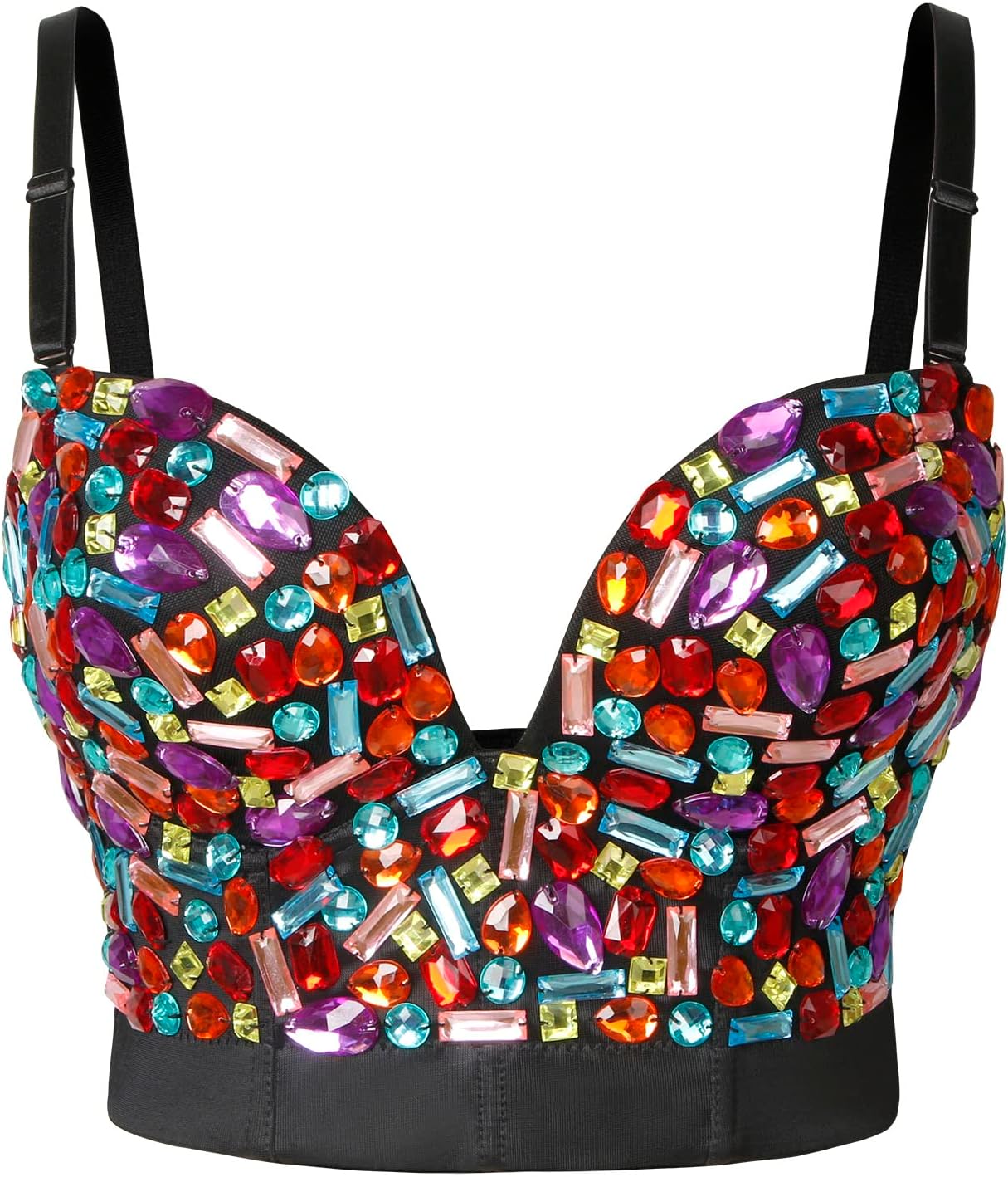 Charmian Women's Spaghetti Straps Rhinestone Beaded Clubwear Bustier Crop Top Bra - Image 3