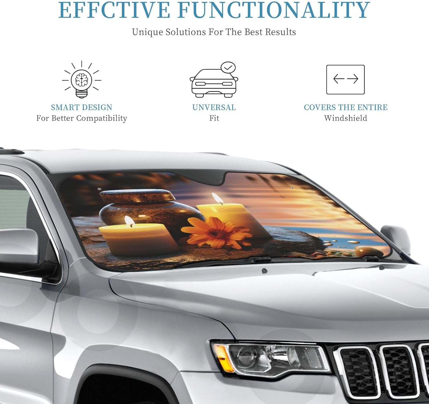 Candles Meditation Stones Car Windshield Sun Shade,Foldable Front Window Sun Visor Protector Uv Reflective Windshield Sunshade Covers Universal Car Accessories 51x27.5 Inch image 3