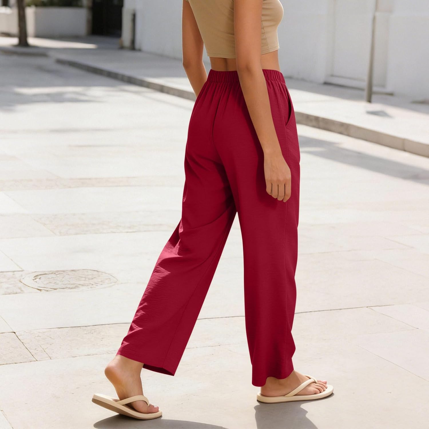 Wide Leg Trousers Pants for Women High Elastic Waisted in The Back Business Work Button Long Casual Pants Palazzo