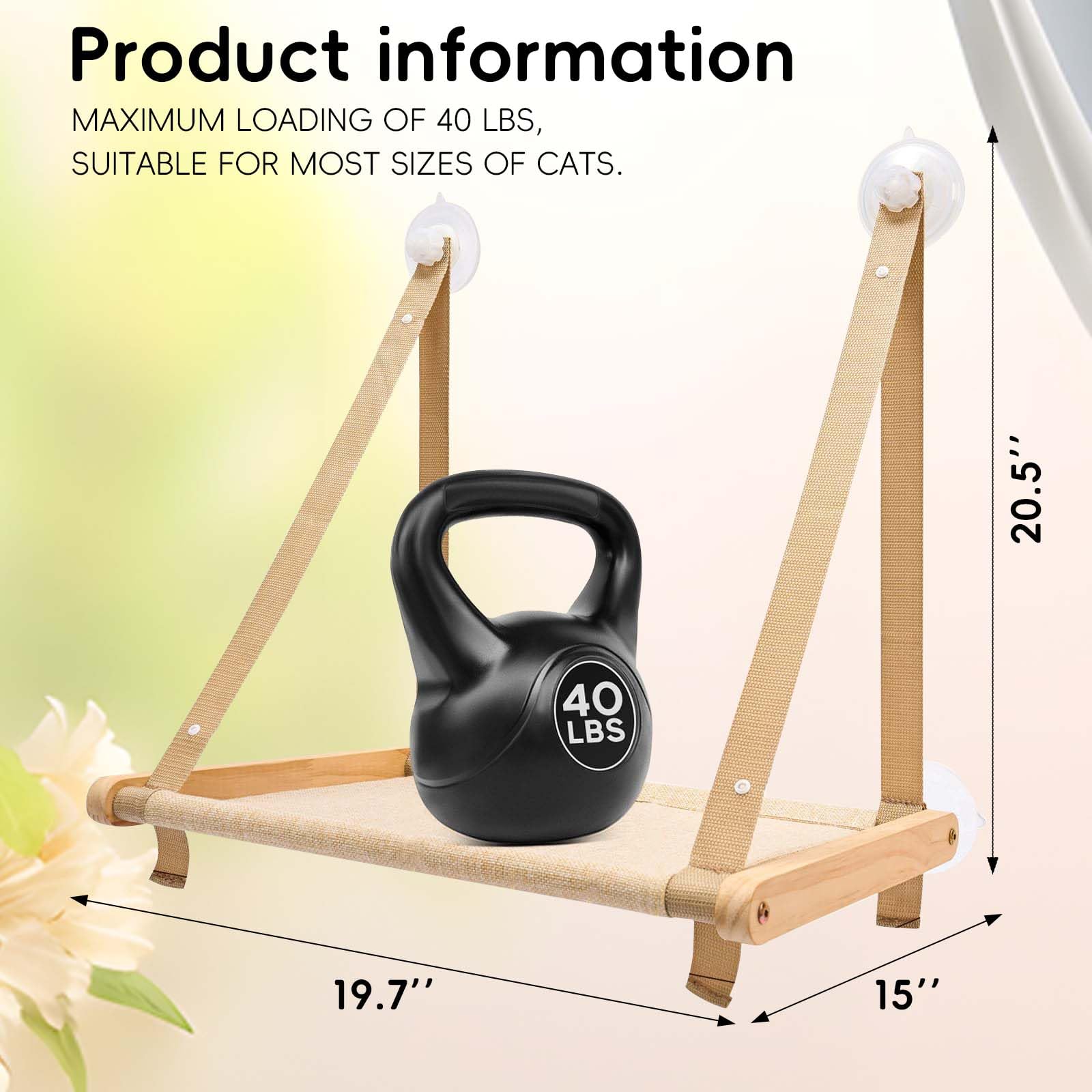 Chat Hamac pour Chat Jusqu'à 18 kg, Chaise Longue 360° Kaki Lavable avec Ventouse Forte, 50 x 38 cm