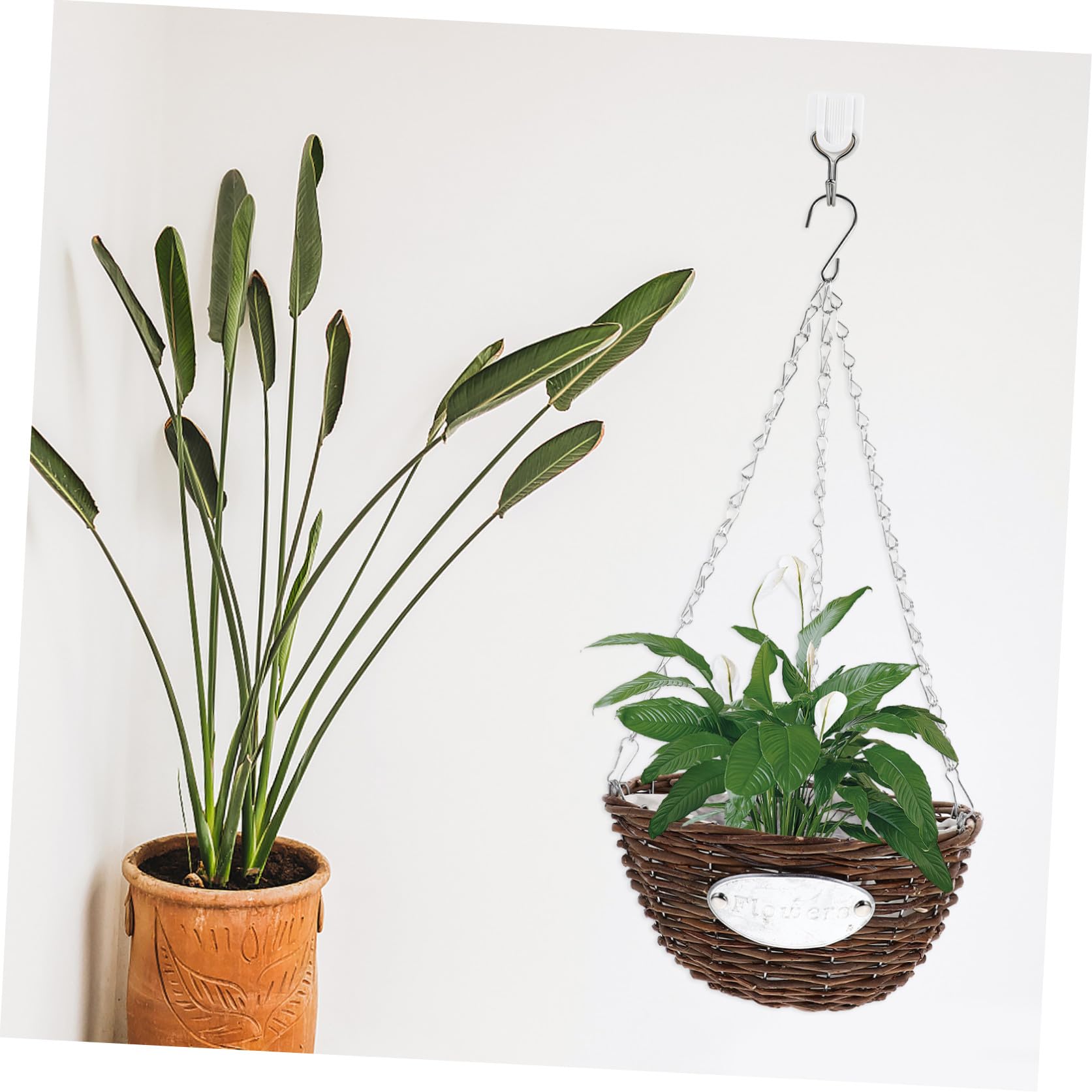 SOLUSTRE Fioriera Sospesa in Rattan e Metallo 2 Pezzi, Cesto Appeso Medio 25 Cm per Piante da Interno ed Esterno, Decorazione da Giardino per Casa, Balcone e Ufficio