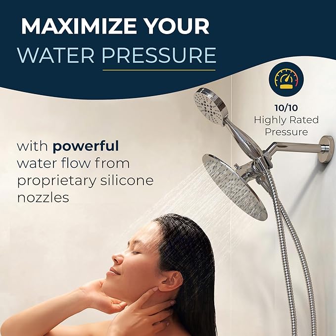Combo de Ducha HammerHead: Cabezal de Lluvia 8" y Mano de 3 Flujos, Cromo miniatura 5