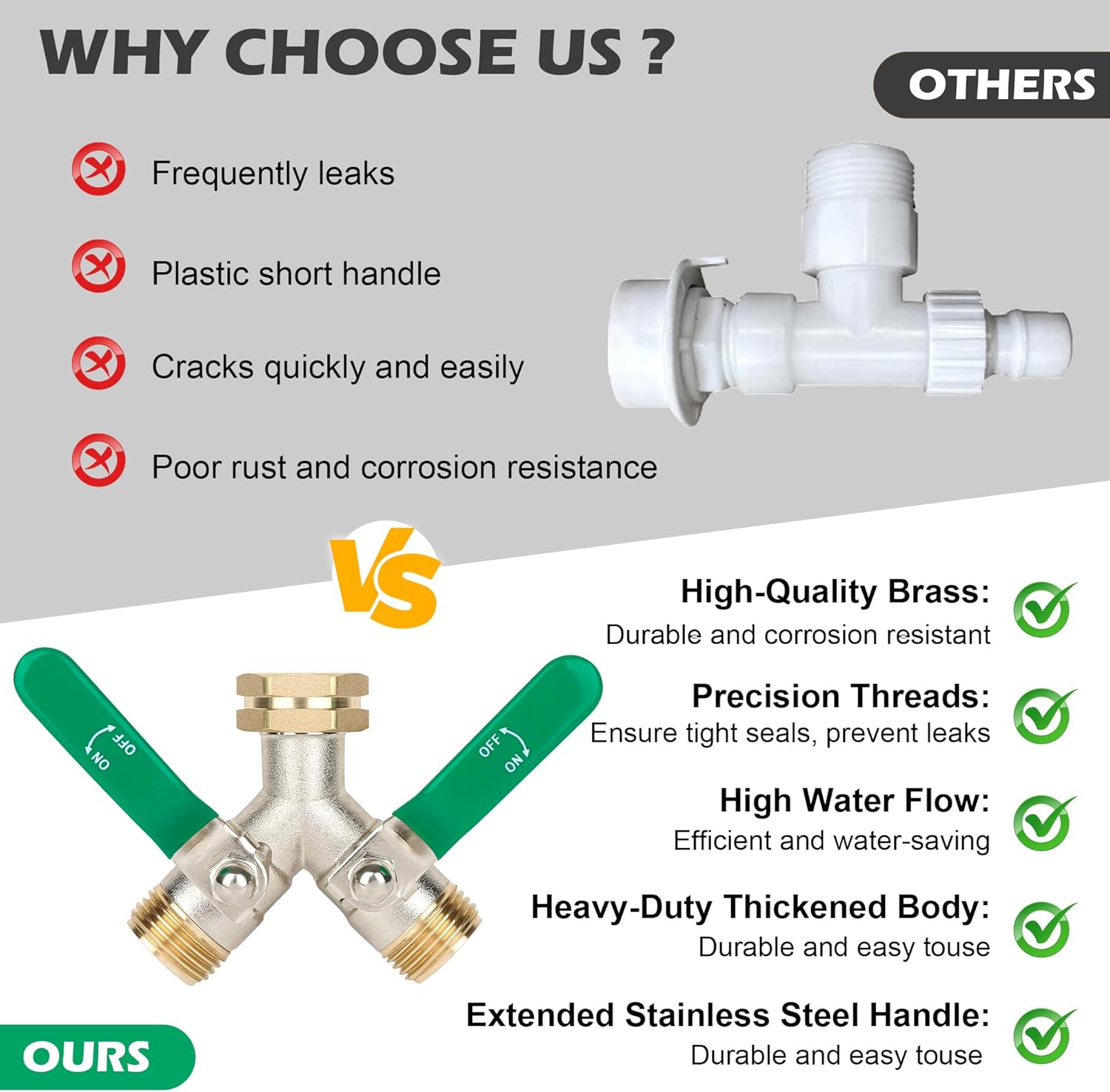 Love is War Hose Splitter 2 Way, High-flow Brass Garden Hose Splitters, Dual Water Rv Hose Bib Splitter, Heavy Duty Faucet Splitter, Outdoor Hose Connector, With Shut Off Y Valve 3/4 Inch Ght Thread.