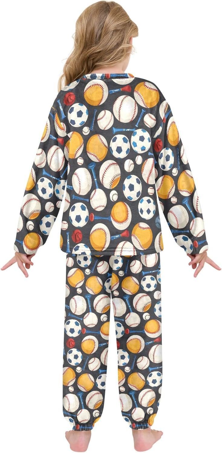 Kids Flannel Sets Baseball and Football Print Warm Plush Relaxed Clothing for Boys and Girls