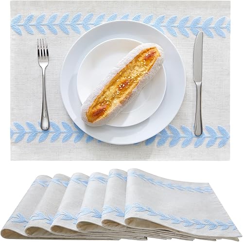 Miniatura 12 de Wracra Manteles bordados, juego de 4 manteles de 13 x 18 pulgadas, manteles rústicos irregulares de sauce para mesa de cocina y resistentes al Verde