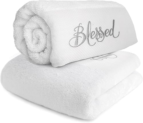 MORANG & CO, Toalla de baño, algodón, serie Blesed, 2 unidades, 31 x 63 pulgadas, 28.22 oz (blanco)