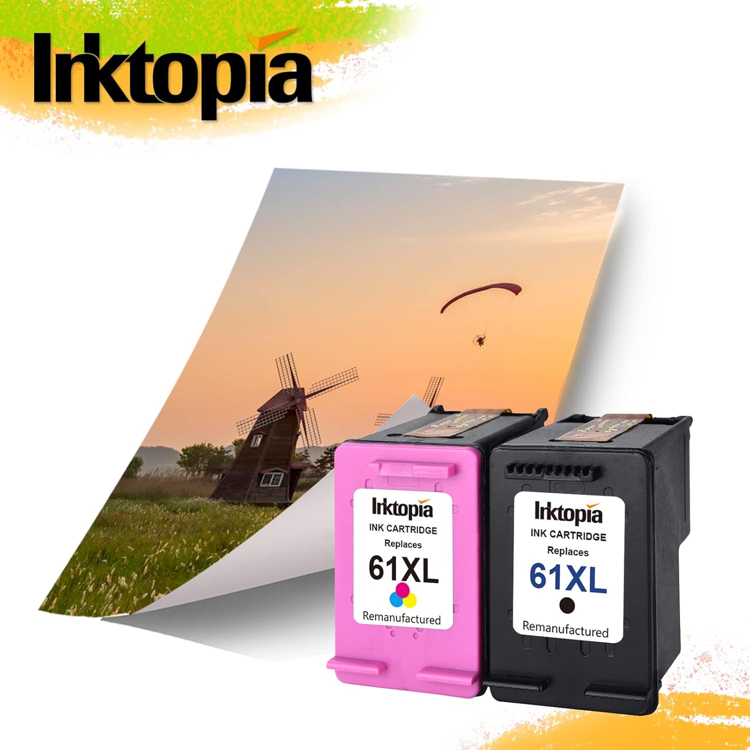 Inktopia Remanufactured for 61XL 61 XL Ink Cartridges High Yield (1 Black 1 Tricolor) for HP Envy 4500 5530 5534 Deskjet 1000 1512 2540 3050 3510 Officejet 4630 2620 4632 Printer