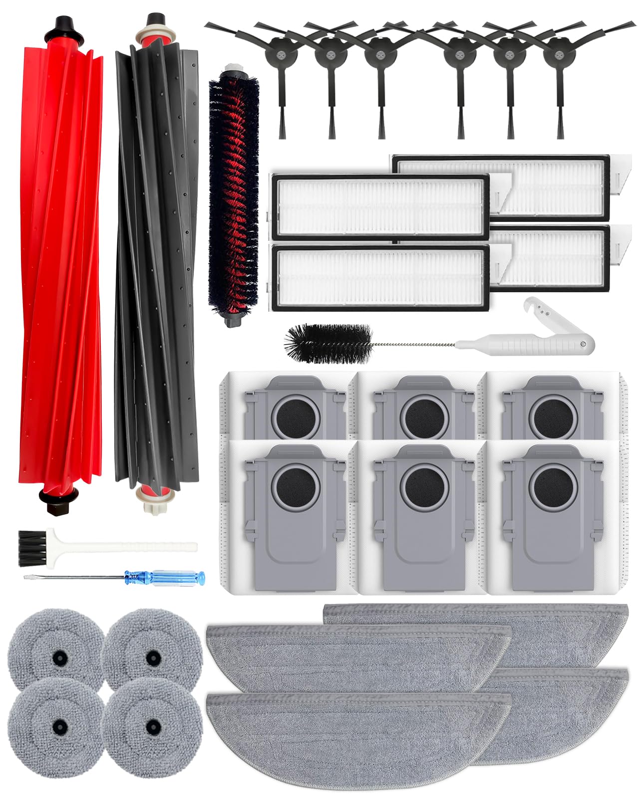 30 Pack Accessories Kit for Roborock S8 MaxV Ultra/S8 Max Ultra Robot Vacuum Clear, 2 Main Brushes, 4+4 Mop Cloths, 4 HEPA Filters, 6 Activated Carbon Dust Bags, 6 Side Brushes, 1 Self-Cleaning Brush — image 1