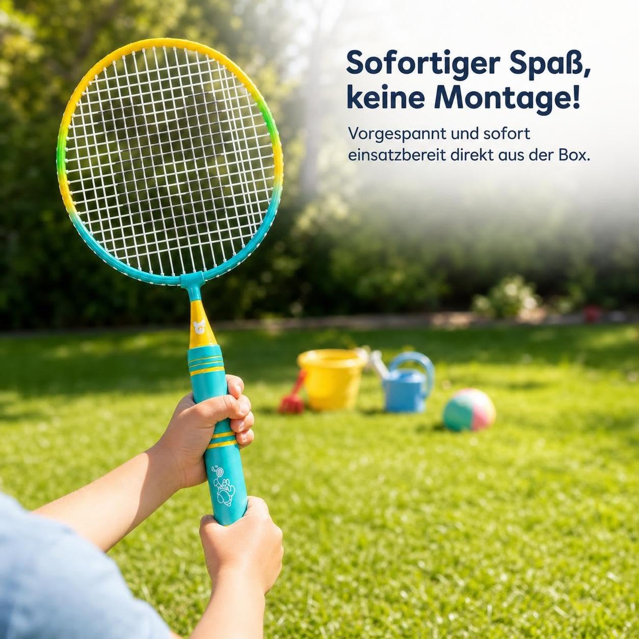 Badminton Schläger Set für 3-12 Jahre – 2 Federballschläger aus Metall für Anfänger