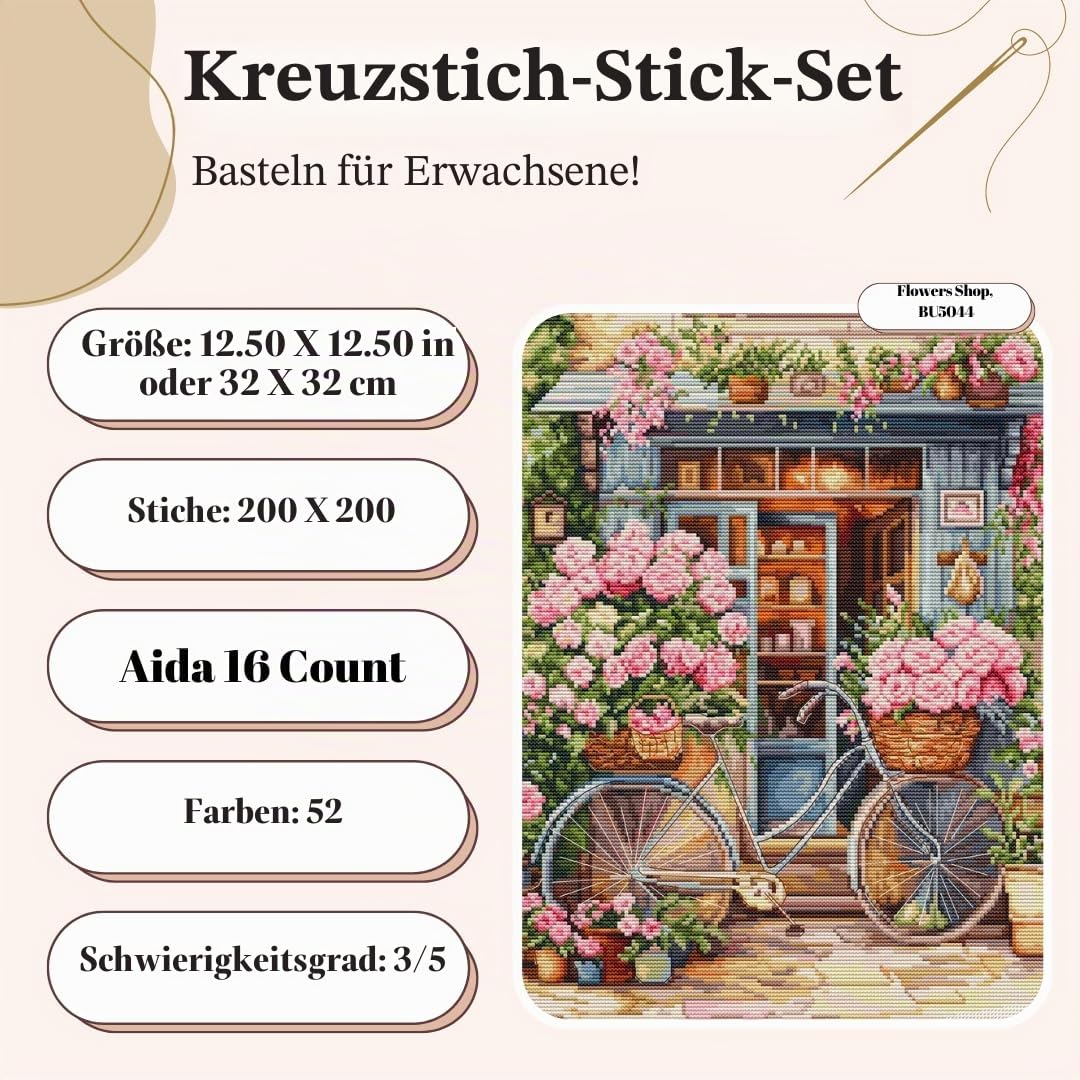 Luca-S Kreuzstich Stickpackung Blumenladen Zählmuster, Multifarbig