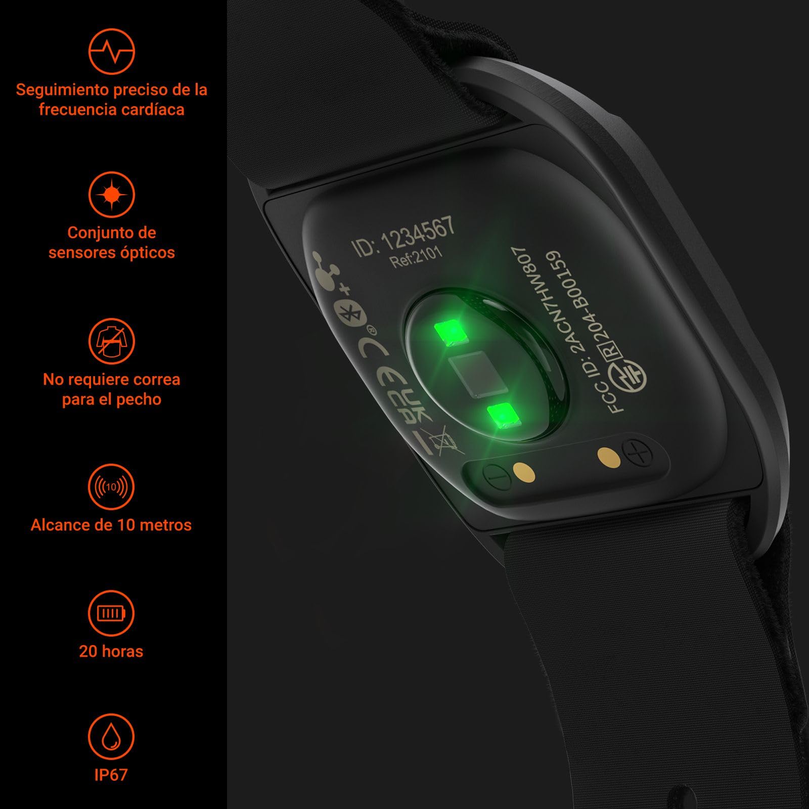 COOSPO HW807 Banda Frecuencia Cardiaca Brazo Bluetooth 5.0 Ant+ con Memoria, HRV Entrenamiento de Zona de Frecuencia Cardíaca, para Heartool, Wahoo, Strava, DDPY, adidas Run, Rouvy, Pulsoid