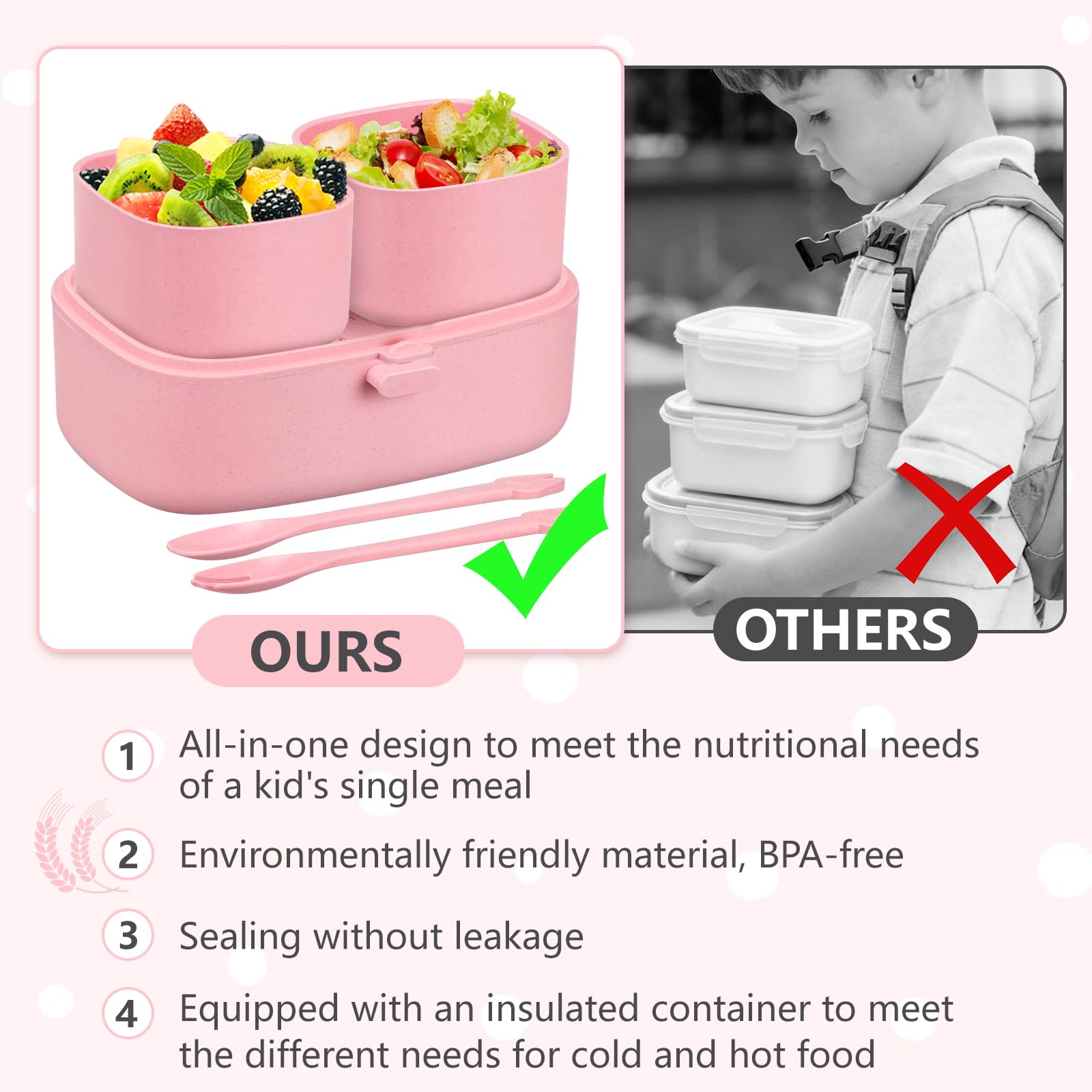 Lunch Box Enfant, Boîte À Déjeuner Bento Pour Enfants Avec 4 Compartiments, Boite A Gouter De 1300 Ml Avec Pot À Sauce, Cuill[u440] - Maison