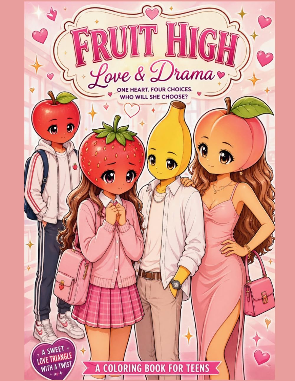 Fruit High: Love & Drama: A Teen Romance Coloring Book with Cute Fruit Characters, Friendship, Drama, and First Love