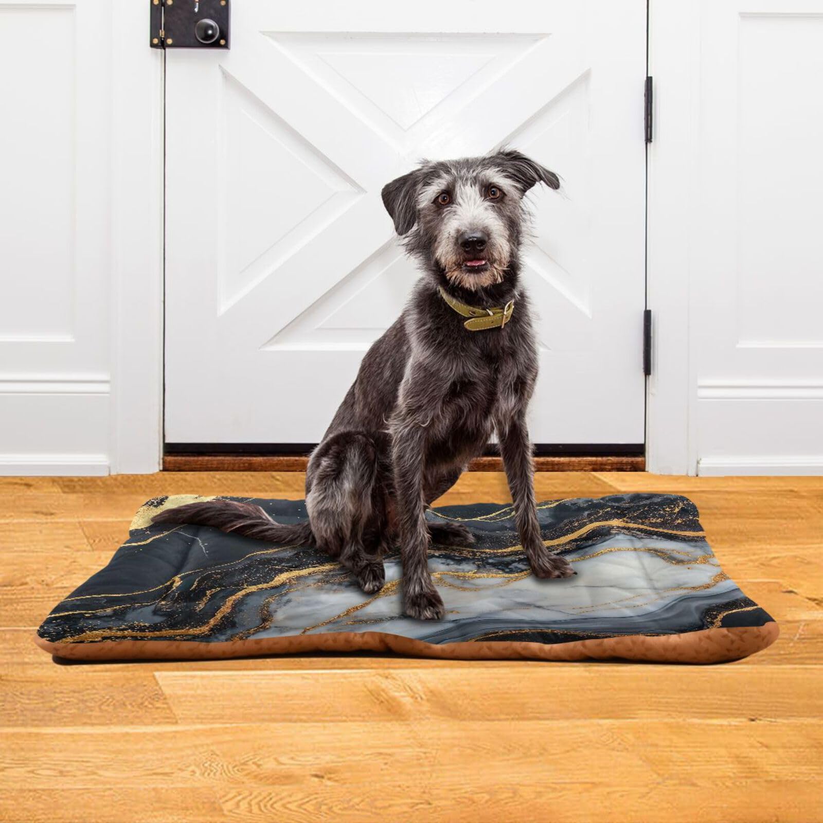 Kigai Black Gold Marble Dog Bed Pad Soft Anti-Slip Dog Crate Pad Pet Comfort Pet Kennel Mat for Small Medium Large Pets